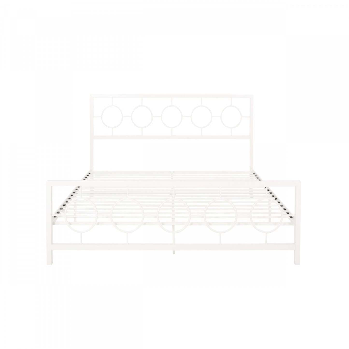 Cadre de lit Robert en métal avec tête et pied de lit au design circulaire, taille King, blanc | Robert Cadre de lit en métal avec tête et pied de lit au design circulaire, taille King, blanc