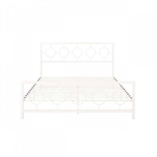 Cadre de lit Robert en métal avec tête et pied de lit au design circulaire, taille King, blanc | Robert Cadre de lit en métal avec tête et pied de lit au design circulaire, taille King, blanc