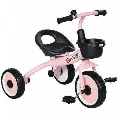 Qaba Tricycle Pour Tout-petits Filles Et Garçons De 2 À 5 Ans, Vélo Avec Siège Réglable, Panier, Clo