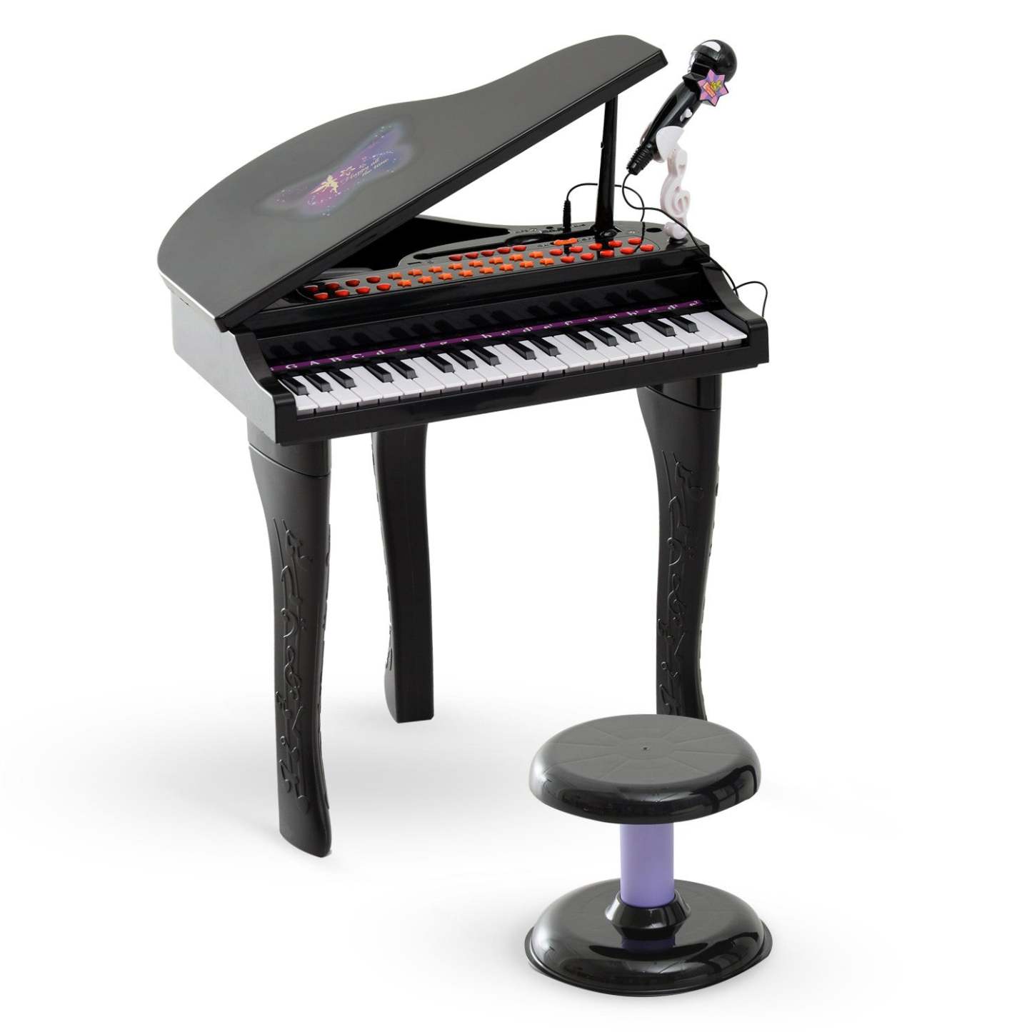 Qaba Mini Piano Musical Électronique 37 Touches Clavier Multifonction Jouet Enfants Avec Microphone Stool, Bla