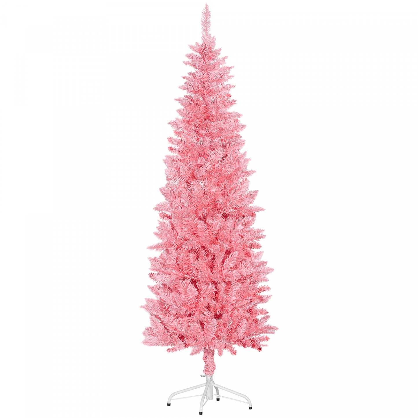Homcom 6ft Tall Pencil Artificial Christmas Tree With Steel Base, Pink|Homcom Arbre De Noël Artificiel De 6pi De Haut Avec Base En Acier, Rose