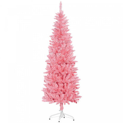 Homcom 6ft Tall Pencil Artificial Christmas Tree With Steel Base, Pink|Homcom Arbre De Noël Artificiel De 6pi De Haut Avec Base En Acier, Rose