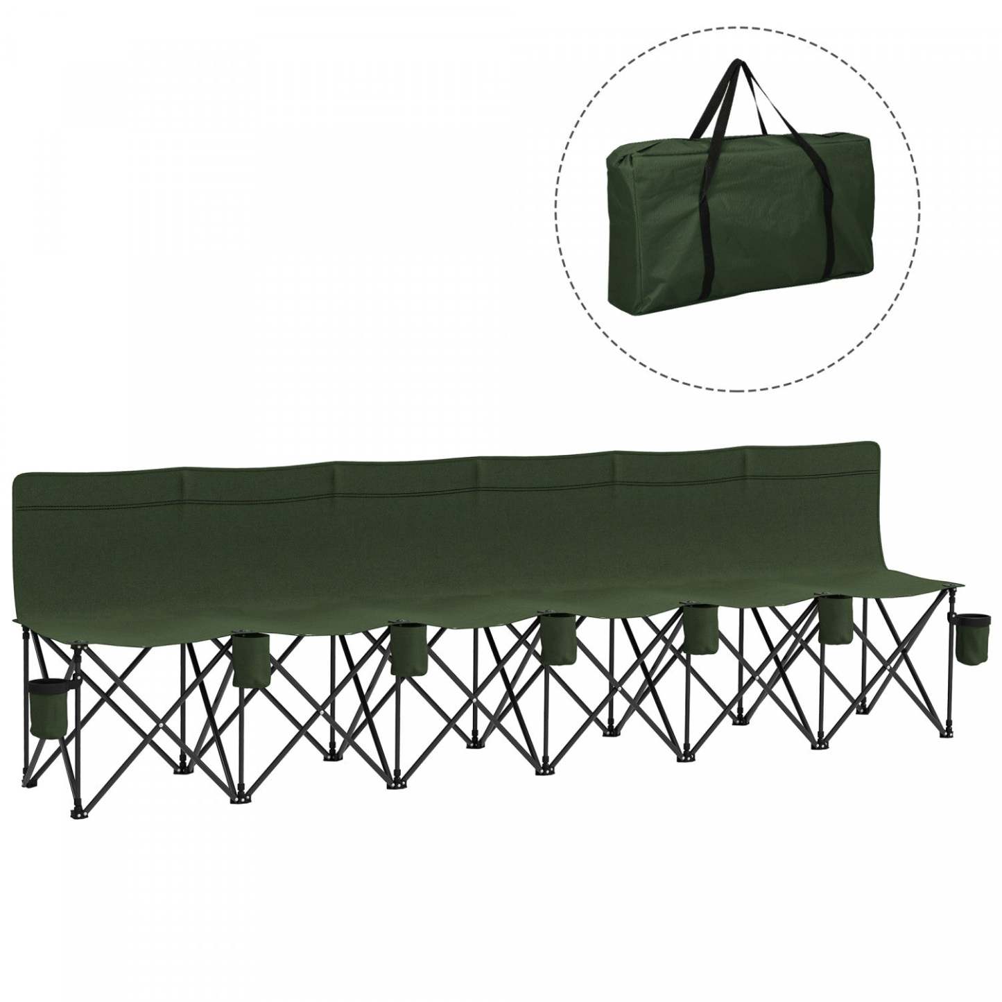 Chaise de camping pliante 6 places Outsunny avec porte-gobelet pour le camping, vert foncé