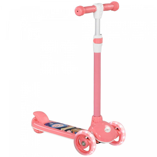 Trottinette Qaba Kids, trottinette à 3 roues pour tout-petits avec hauteur réglable en 3 niveaux, frein à garde-boue arrière, lumière LED, guidon en TPE, pour garçons et filles de 2 à 6 ans, rose