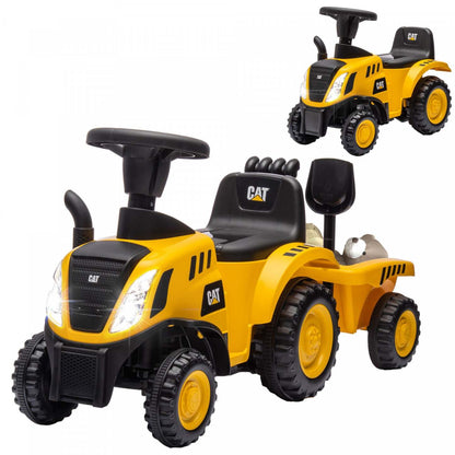 Qaba Tracteur Autoporte, Excavatrice Sous Licence Caterpillar Pour Enfants Avec Pelle, Remorque