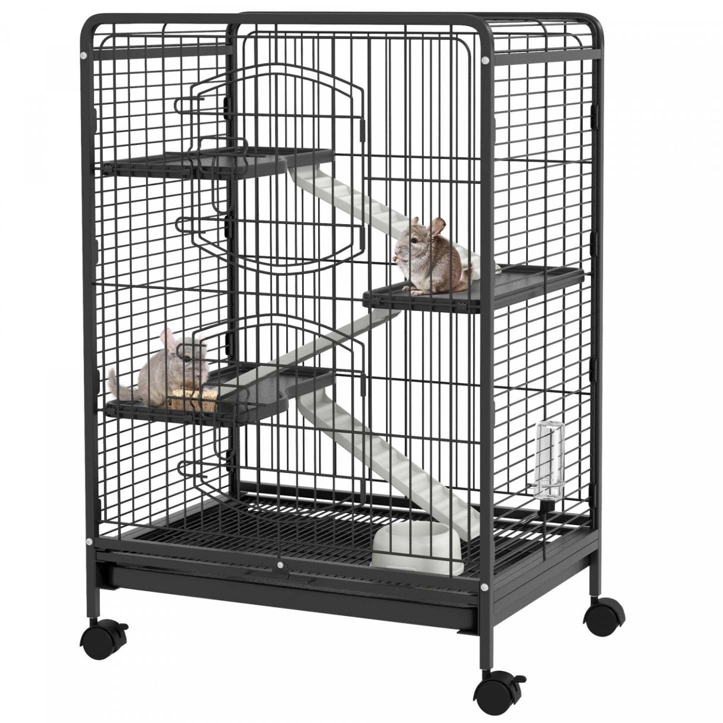 Pawhut Cage Pour Petits Animaux A 4 Niveaux, Parc Pour Lapin Furet Chinchilla Sur Roues Avec Plateau