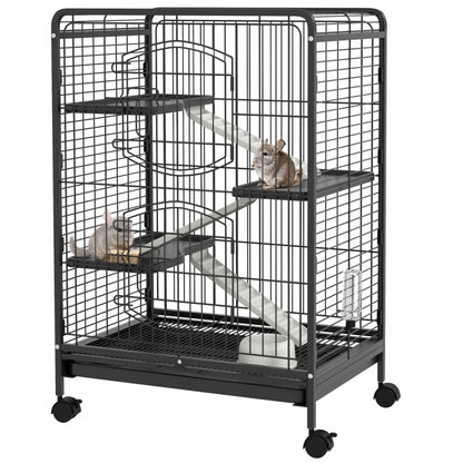 Pawhut Cage Pour Petits Animaux A 4 Niveaux, Parc Pour Lapin Furet Chinchilla Sur Roues Avec Plateau