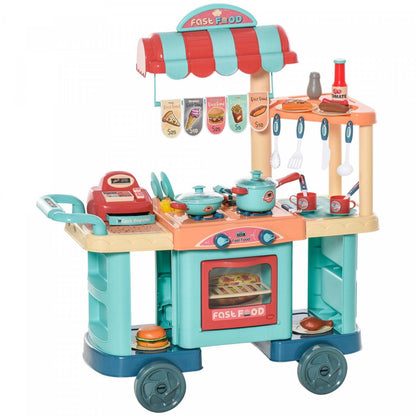Qaba 50 Pcs Enfants Fast Food Boutique Chariot Jeu de Rôle Ensemble Multi-fonctionnel Cuisine Supermarché Jouets Troll|Trottinette Pliable Soozier Avec Guidon Réglable, Frein À Disque, Frein Arrière, Grandes Roues Solides