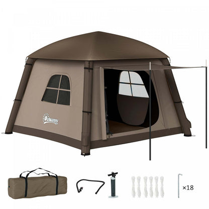 Tente de camping gonflable Outsunny, tente de glamping pour 2 personnes, kaki et marron