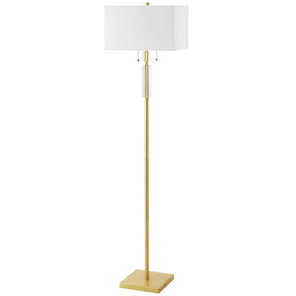 Lampe à pied Fernanda de Dainolite avec abat-jour blanc, fini laiton vieilli et 2 ampoules