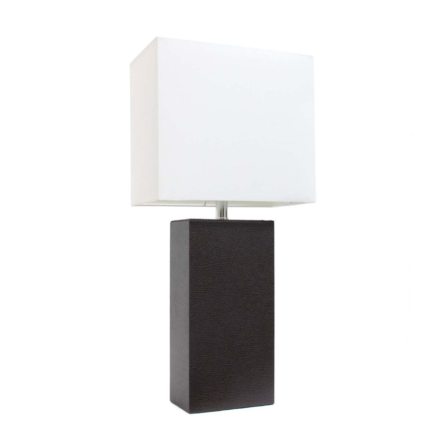 Lampe de table moderne Elegant Designs en cuir avec abat-jour en tissu blanc, brun expresso | D215XMNW