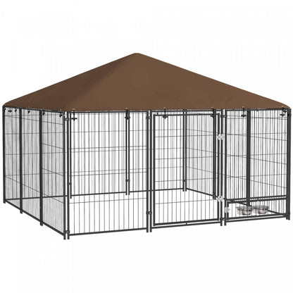 Pawhut Chenil Exterieur Pour Chien De 6,9' X 6,9' X 5' Avec Auvent, Bols Rotatifs, Porte Pour Cour E