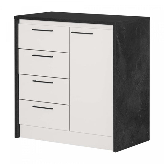 Îlot de cuisine compact Myro avec rangement - Fausse pierre noire et blanc | Îlot de cuisine compact Myro avec rangement - imitation de pierre noire et blanc