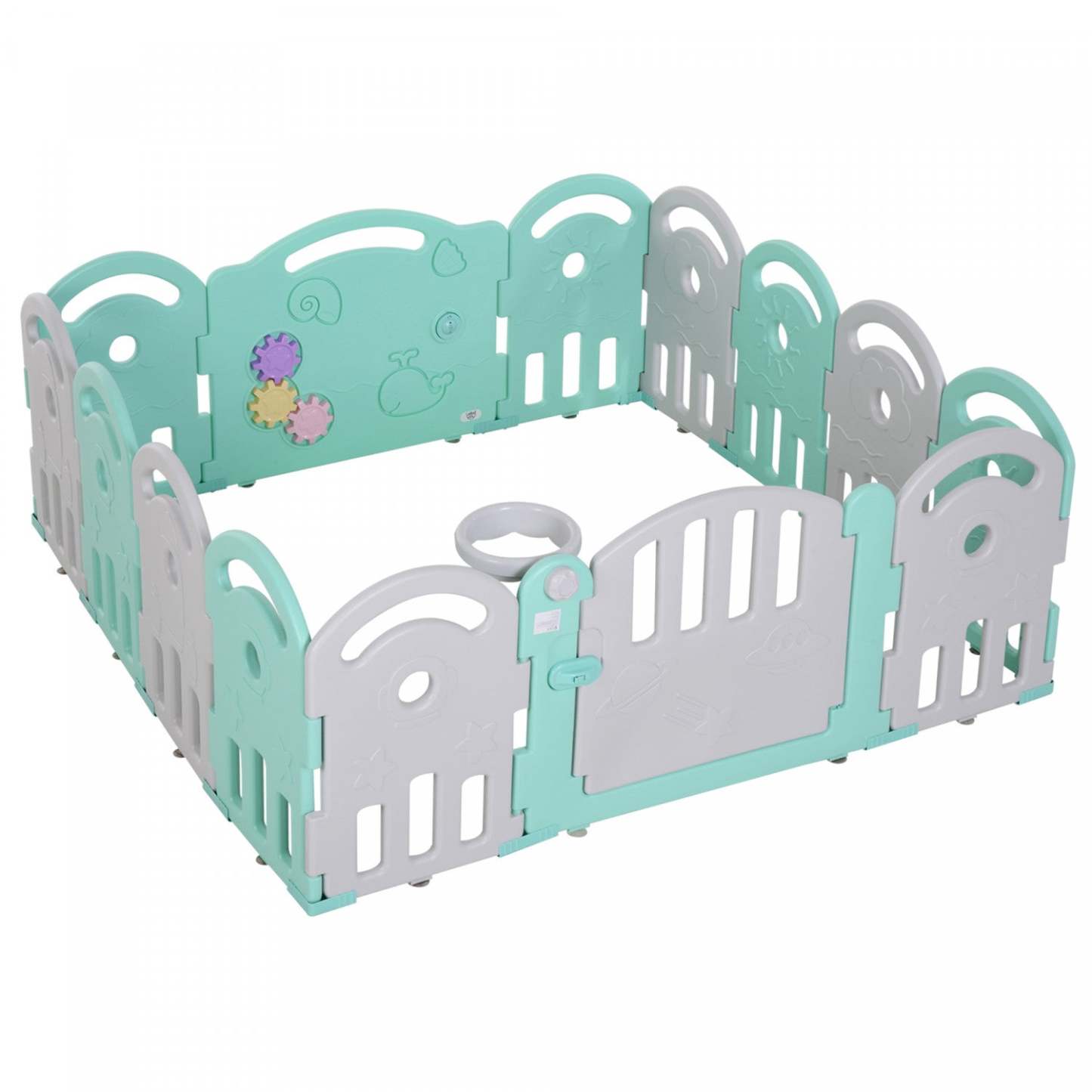 Qaba Baby Enclosure, 14 panneaux parc pour bébé, aire de jeux pour bébé, centre d'activités pour enfants en intérieur et en extérieur, G|Qaba 2.1' parc pour bébé barrière de sécurité pour enfants Mom's Helper sécurité yard clôture pour cen