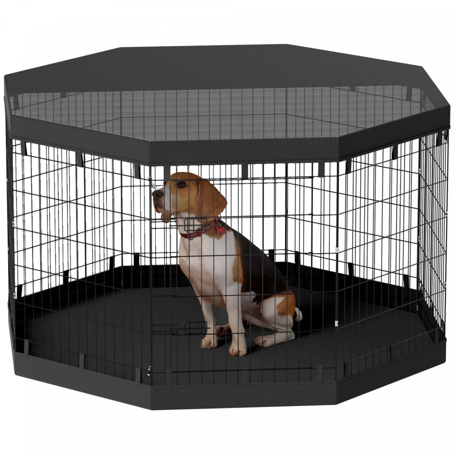 Pawhut Parc Pour Chien, 8 Panneaux Pliables, Coussin Imperméable, Couverture Supérieure Résistante À