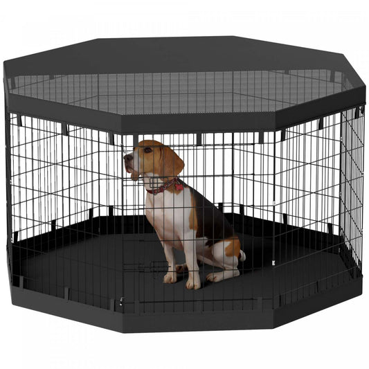 Pawhut Parc Pour Chien, 8 Panneaux Pliables, Coussin Imperméable, Couverture Supérieure Résistante À