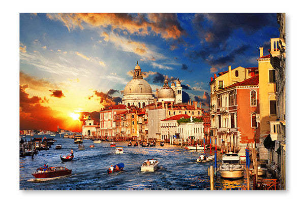 Magnifique Venise au coucher du soleil 28x42 : Cadre et panneau de tissu | Amazing Venice On Sunset 28 po x 42 po : Cadre d'art mural et panneau de tissu | D44GGP52