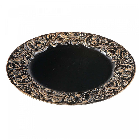 Assiette de Présentation Baroque Noir Brossé Vaisselle|Assiette de présentation noir brossé de style baroque