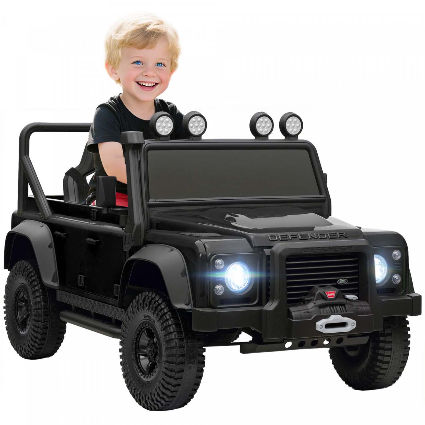 Voiture électrique Qaba Land Rover sous licence pour enfants, camion à conduire alimenté par une batterie de 12v 7ah avec télécommande, suspension à ressort, véhicule électrique à 3 vitesses pour les 3-5 ans, noir