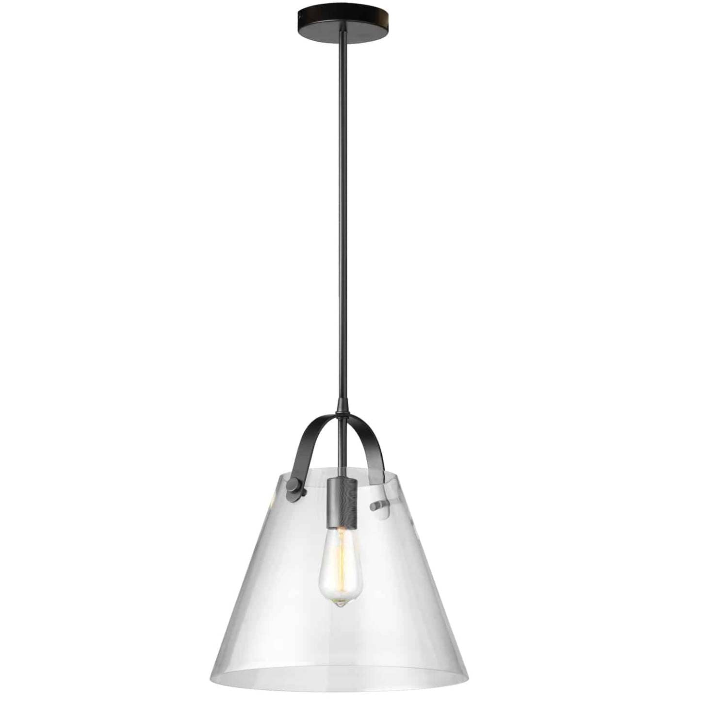 Luminaire suspendu moyen Polly de Dainolite en verre transparent, avec fini noir mat et 1 ampoule