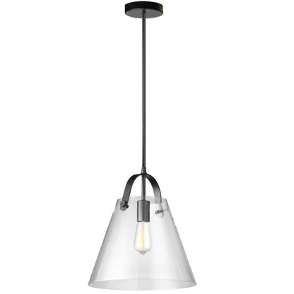 Luminaire suspendu moyen Polly de Dainolite en verre transparent, avec fini noir mat et 1 ampoule