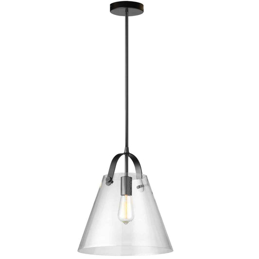 Luminaire suspendu moyen Polly de Dainolite en verre transparent, avec fini noir mat et 1 ampoule