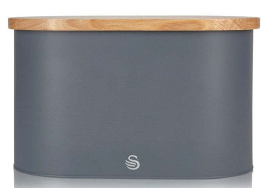 Salton Swan Nordic Bread Bin with Cutting Board - Grey|Boîte à pain Swan de style nordique avec planche à découper - grise