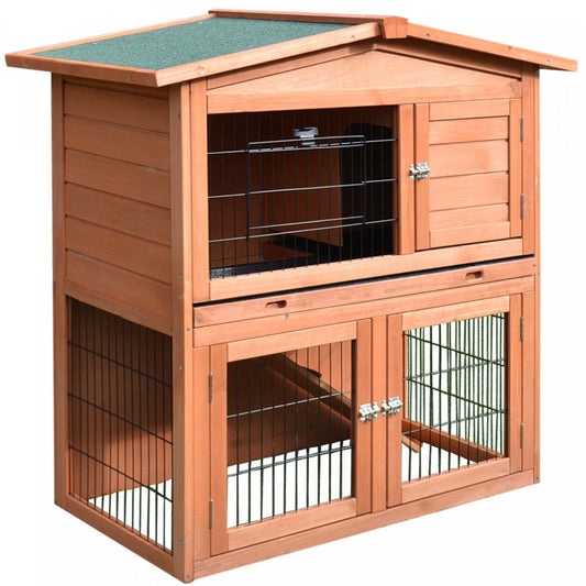 Pawhut 2 niveaux clapier pour lapins, clapier pour cochons d'Inde, cage pour furets avec rampe et tiroir coulissant pour intérieur et extérieur | Pawhut 101,6 cm clapier en bois, cage à volaille, habitats pour petits animaux avec enclos