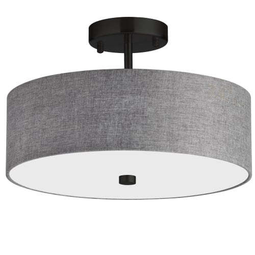 Dainolite Everly 3 Light Semi-flush Mount Matte Black Grey Shade Lamp|Plafonnier semi-affleuré Everly de Dainolite avec abat-jour gris, finition noir mat et 3 ampoules