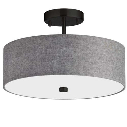 Dainolite Everly 3 Light Semi-flush Mount Matte Black Grey Shade Lamp|Plafonnier semi-affleuré Everly de Dainolite avec abat-jour gris, finition noir mat et 3 ampoules