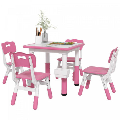 Qaba Ensemble Table Et Chaises Pour Enfants 5 Pièces, Ensemble Table Et Chaises Reglables En Hauteur