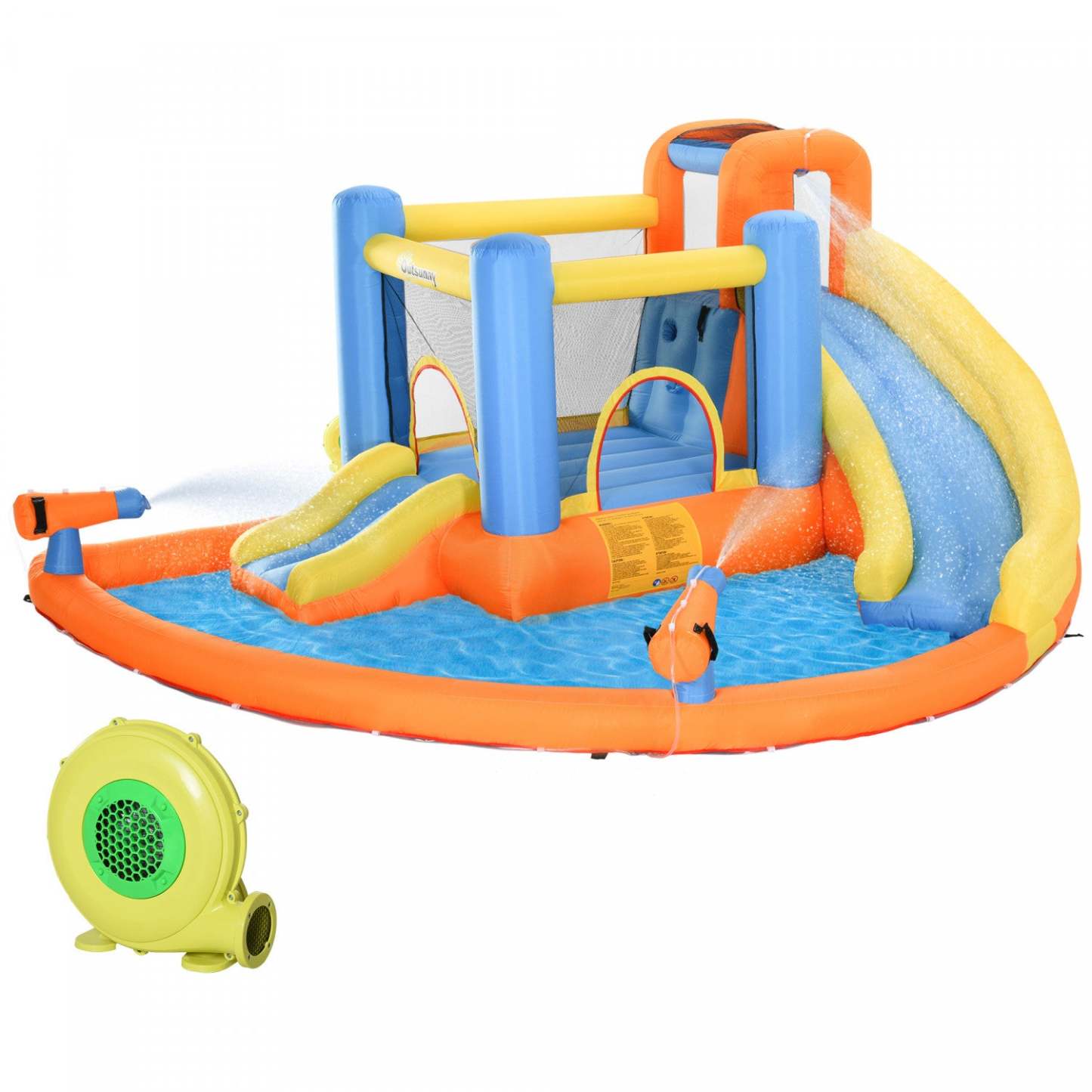 Outsunny 5 En 1 Château Gonflable pour Enfants Maison Gonflable Sauter et Glisser Toboggan Trampoline Mur D'escalade Pistolet À Eau