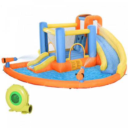 Outsunny 5 En 1 Château Gonflable pour Enfants Maison Gonflable Sauter et Glisser Toboggan Trampoline Mur D'escalade Pistolet À Eau