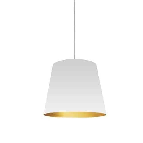 Dainolite Oversize Drum 1 Light Pendant Small White/Gold Shade Lamp|Petit luminaire suspendu de Dainolite avec très grand abat-jour cylindrique blanc et doré, et 1 ampoule