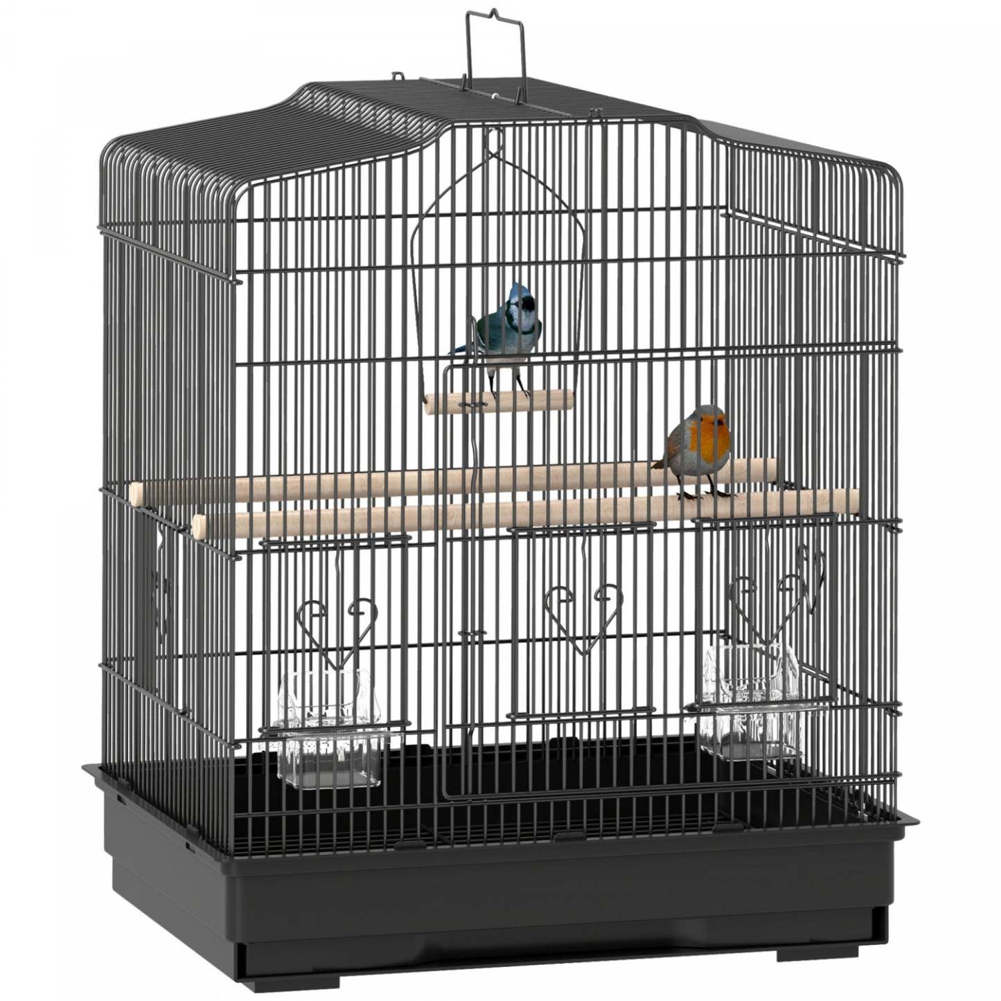 Pawhut 23 Cage à Oiseaux pour Pinsons, Canaris, Perruches, Cage à Perroquet avec Accessoires et Poignée, Noir