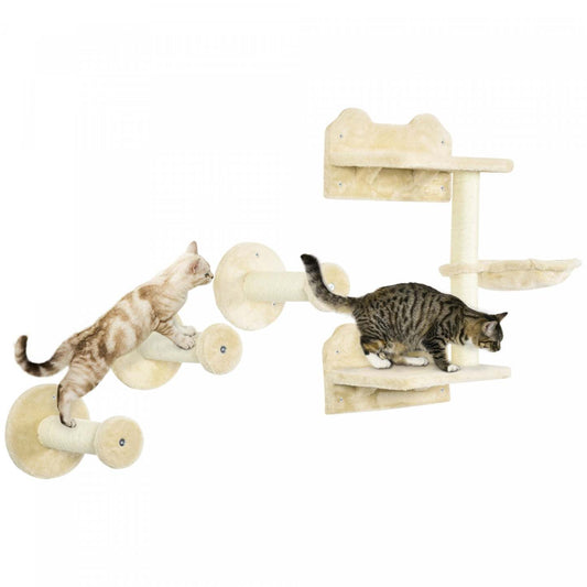 Pawhut Lot De 4 Étagères Murales Pour Chat Avec Griffoirs, Hamac, Marches, Plates-formes, Étagères Pour Chats Pour Se Détendre