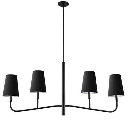 Dainolite Eleanor 4 Light Horizontal Chandelier Matte Black Black/Silver Shades Lamp|Lustre horizontal Eleanor de Dainolite avec abat-jour noir et argenté, fini noir mat et 4 ampoules