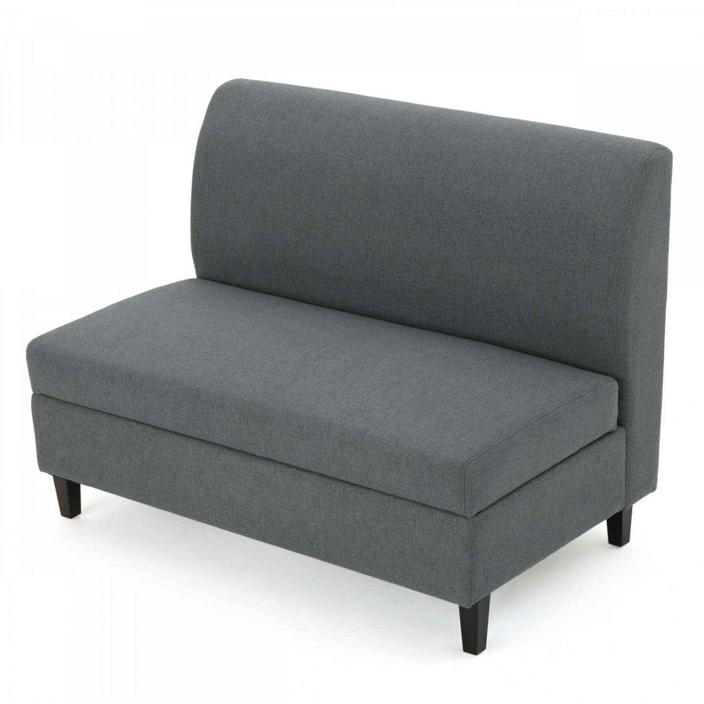 Haley Fabric Armless Loveseat With Hidden Storage And Wood Legs - Charcoal | Causeuse Sans Accoudoirs Haley En Tissu Avec Rangement Dissimulé Et Pattes En Bois - Charbon