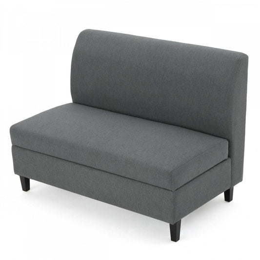Haley Fabric Armless Loveseat With Hidden Storage And Wood Legs - Charcoal | Causeuse Sans Accoudoirs Haley En Tissu Avec Rangement Dissimulé Et Pattes En Bois - Charbon
