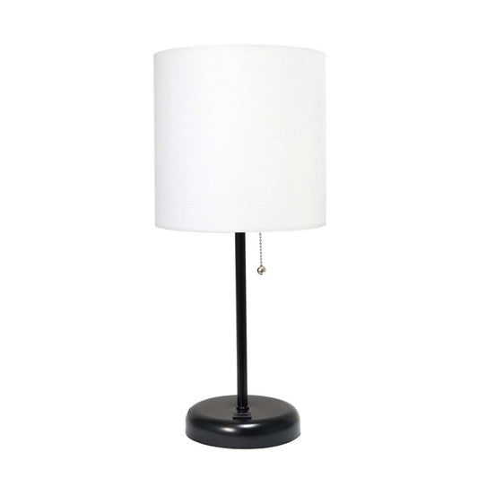 Lampe de table Limelights blanche avec pied mince noir et port de chargement USB | D21ORHOR