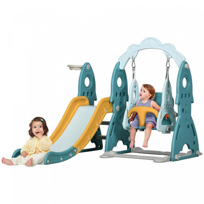 Qaba Ensemble Toboggan Et Balancoire Pour Enfants 3 En 1, Aire De Jeux Interieur Avec Panier De Bas