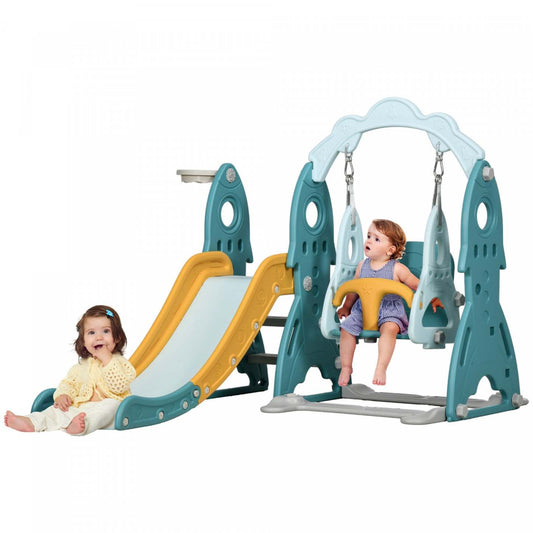 Qaba Ensemble Toboggan Et Balancoire Pour Enfants 3 En 1, Aire De Jeux Interieur Avec Panier De Bas
