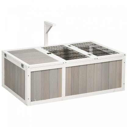 Pawhut Habitat Pour Tortues, Enclos Pour Tortues En Bois Avec Couvercle Ouvrable, Cage De Course, Deux Chambres, Gris
