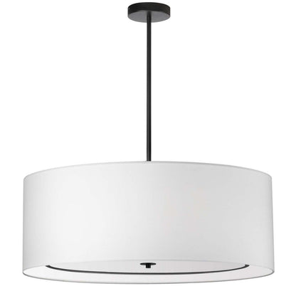 Dainolite Porscha 4 Light Pendant Large Matte Black White Shade Lamp|Grand luminaire suspendu Porscha de Dainolite avec abat-jour blanc, fini noir mat et 4 ampoules