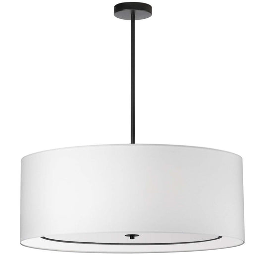 Dainolite Porscha 4 Light Pendant Large Matte Black White Shade Lamp|Grand luminaire suspendu Porscha de Dainolite avec abat-jour blanc, fini noir mat et 4 ampoules