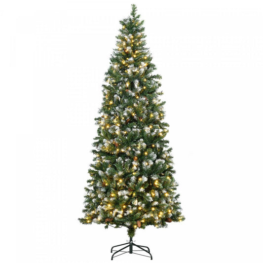 Homcom Arbre De Noël Artificiel Pré-éclairé De 7,5' Avec Pointes Enneigées|Homcom Arbre De Noël Artificiel Pré-éclairé De 7,5 Pi, Pointes Enneigées