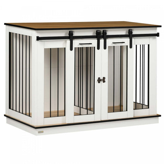 Pawhut Meuble Pour Cage De Chien Avec Panneau De Séparation, Meuble Tv En Bois Pour Grands Chiens, Maison Pour Animaux