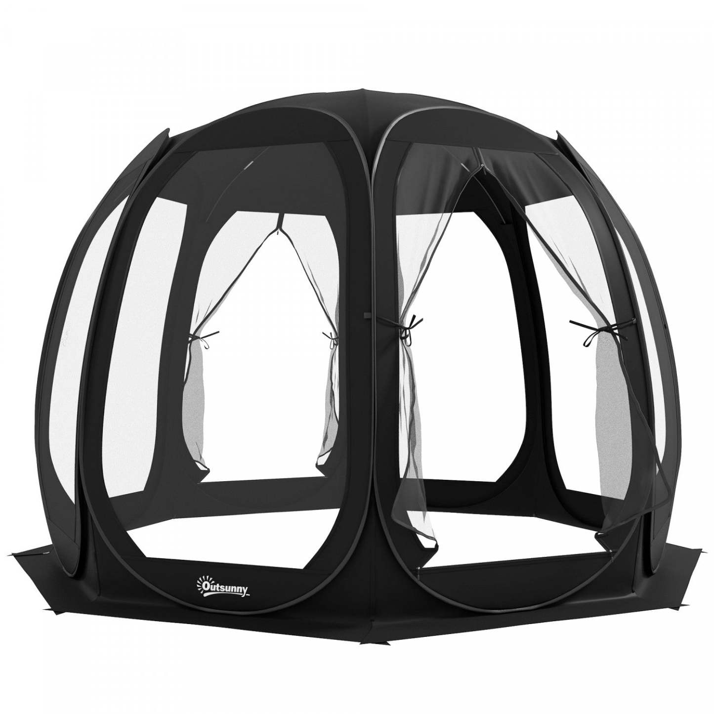 Tente moustiquaire Outsunny 11' X 11,5', gazebo escamotable avec 2 portes, noir|Outsunny Tente Moustiquaire, Tonnelle Escamotable Avec 2 Portes, Noir