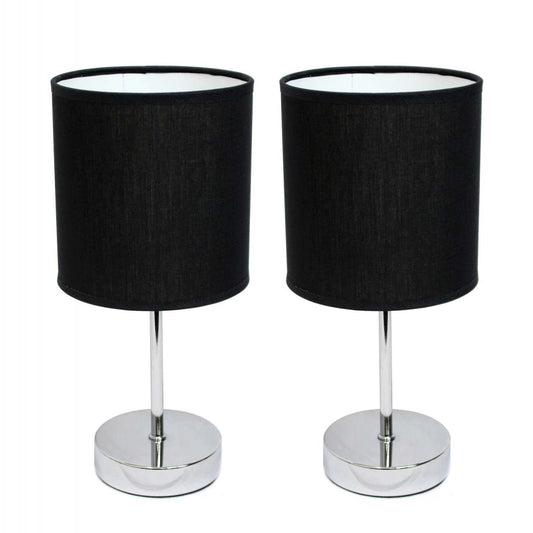 Simple Designs Chrome Mini Basic 2-piece Table Lamp Set - Noir|Ensemble de 2 mini lampes de table de base de Simple Designs chromées - noir