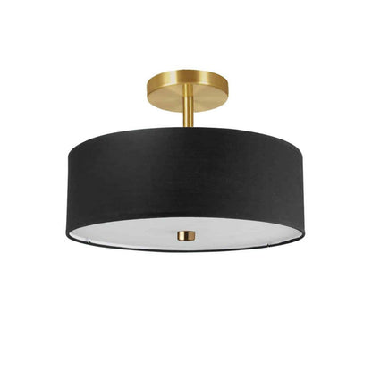 Dainolite Everly 3 Light Semi-flush Mount Aged Brass Black Shade Lamp|Plafonnier semi-affleuré Everly de Dainolite avec abat-jour noir, fini laiton vieilli et 3 ampoules
